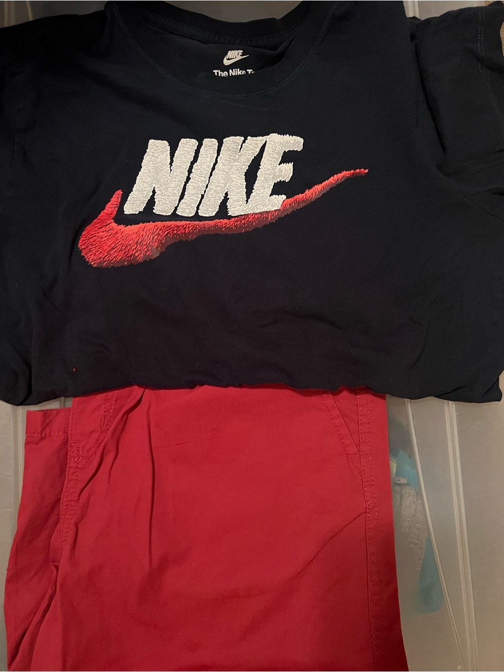 Boys SZ 18 Red Pull-On Shorts and SZ S Mens Nike Shirt